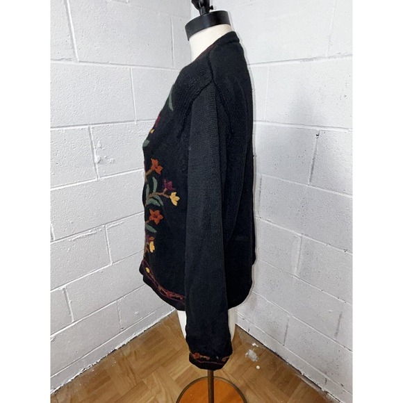 Vintage Bobbie Brooks Floral Embroidered Sweater Felted Black Lg Cottagecore E2‎ - Picture 5 of 14